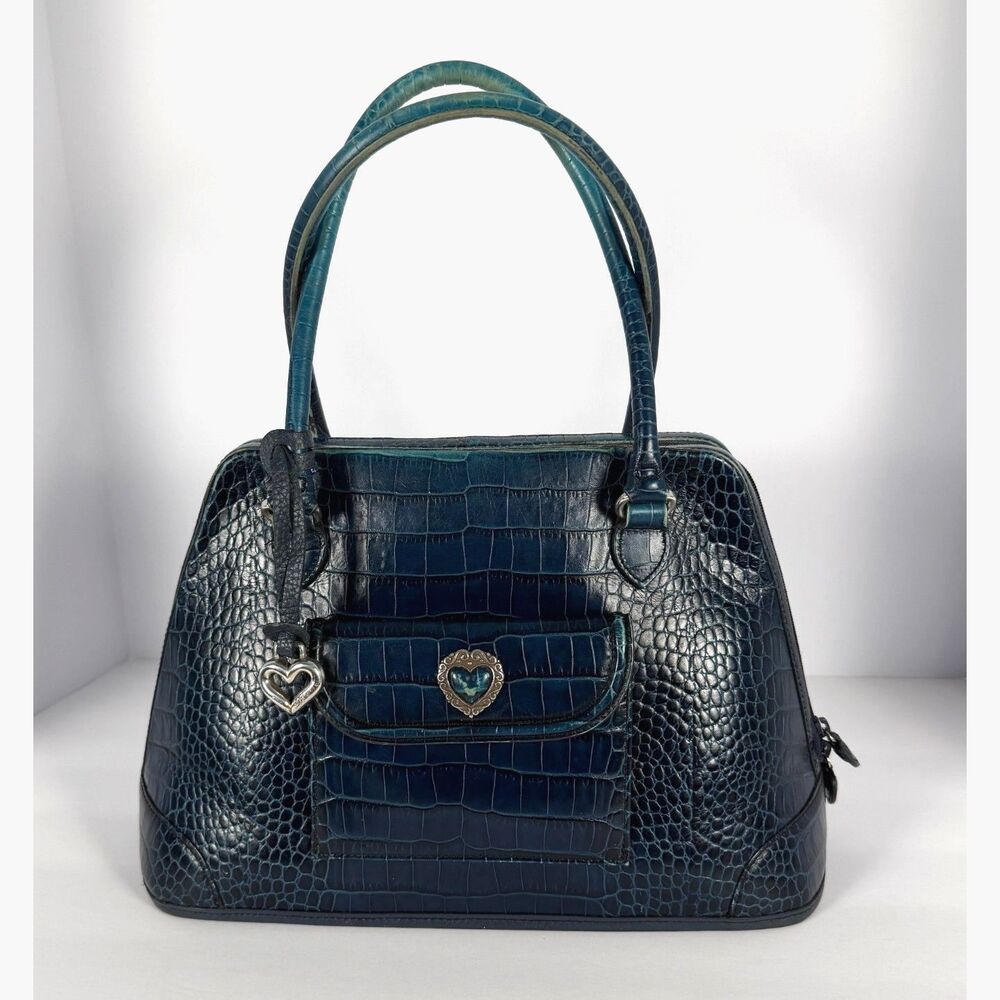 Brighton Blue Croc Embossed Leather Satchel Shoulder Bag C724782